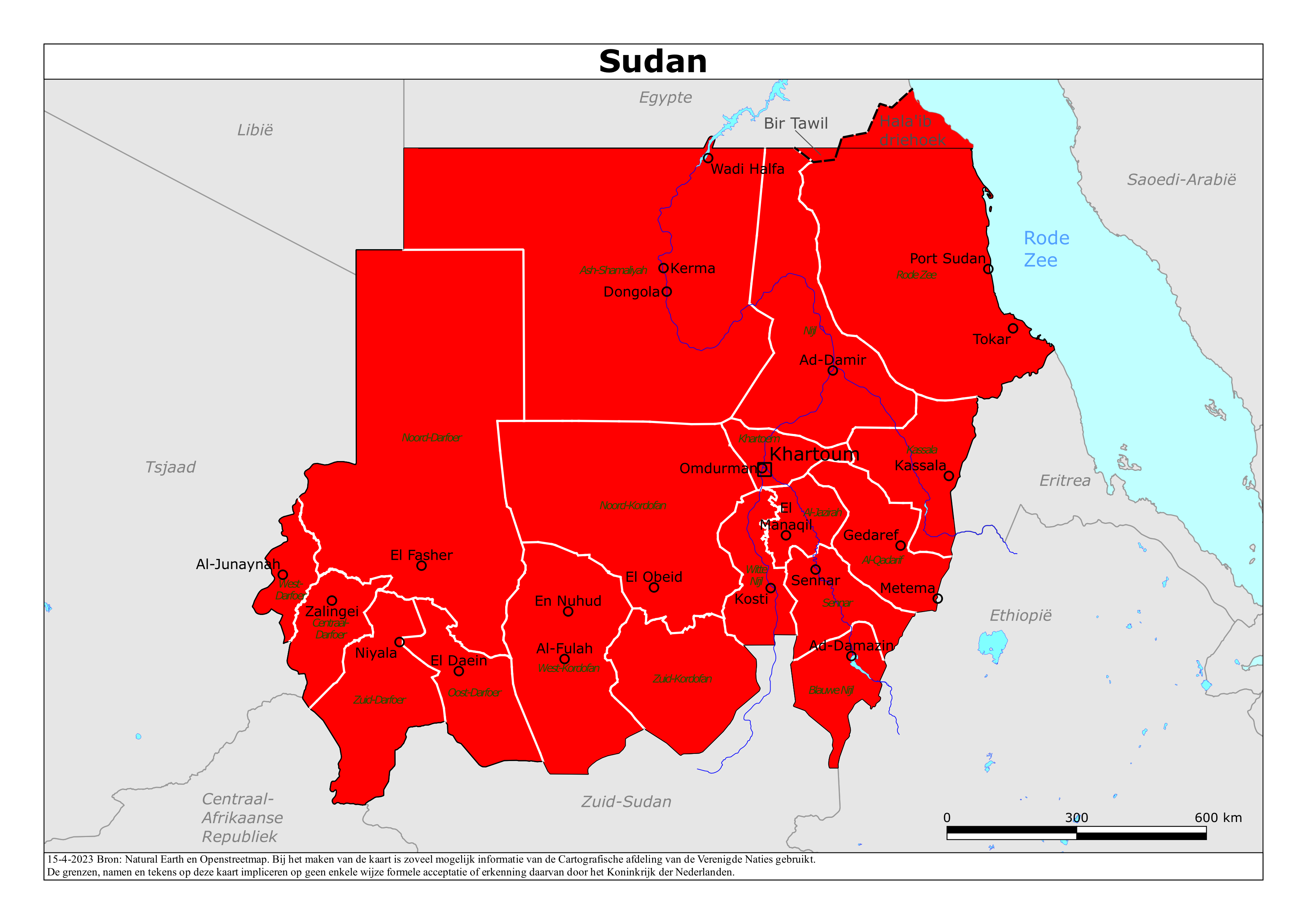Reisadvies kaart van Sudan op 19 jan. 2026