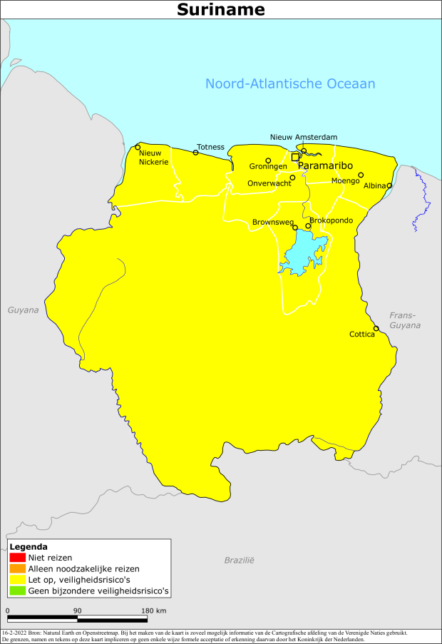 Kaart bij reisadvies Suriname