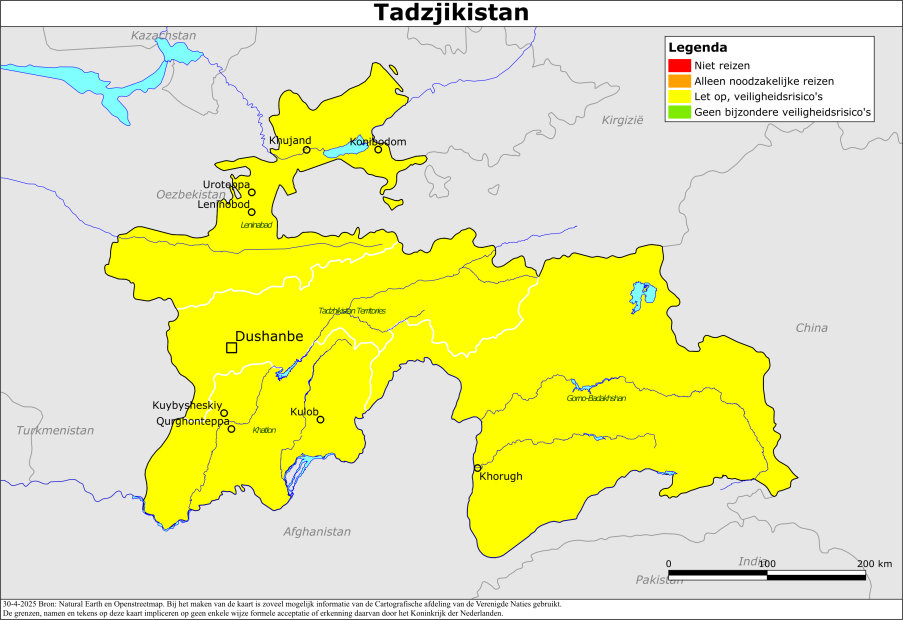 Kaart bij reisadvies Tadzjikistan