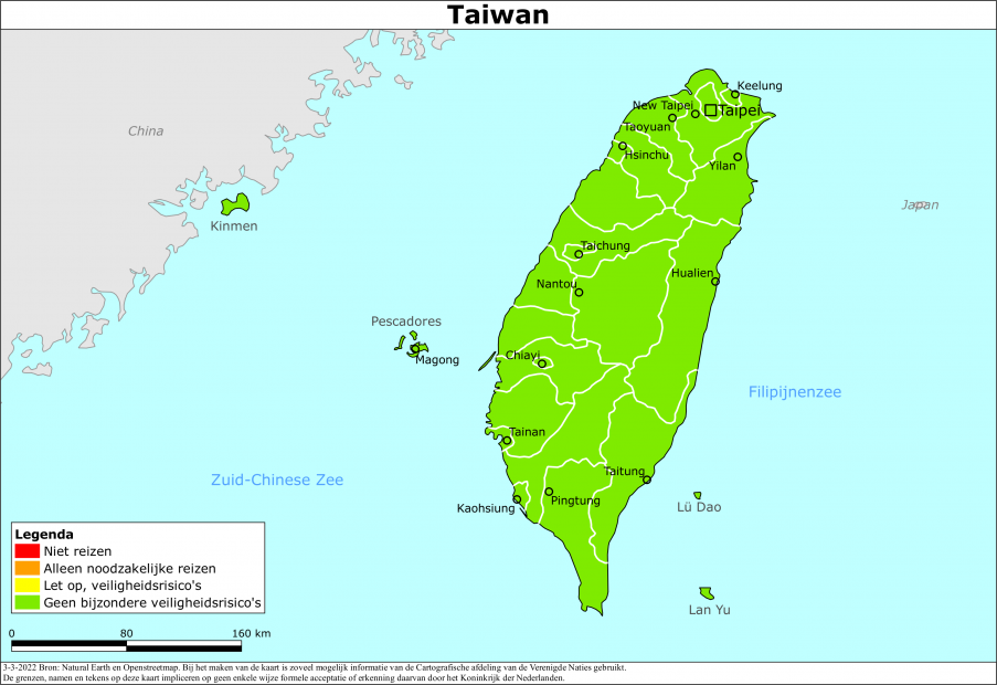 Kaart bij reisadvies Taiwan