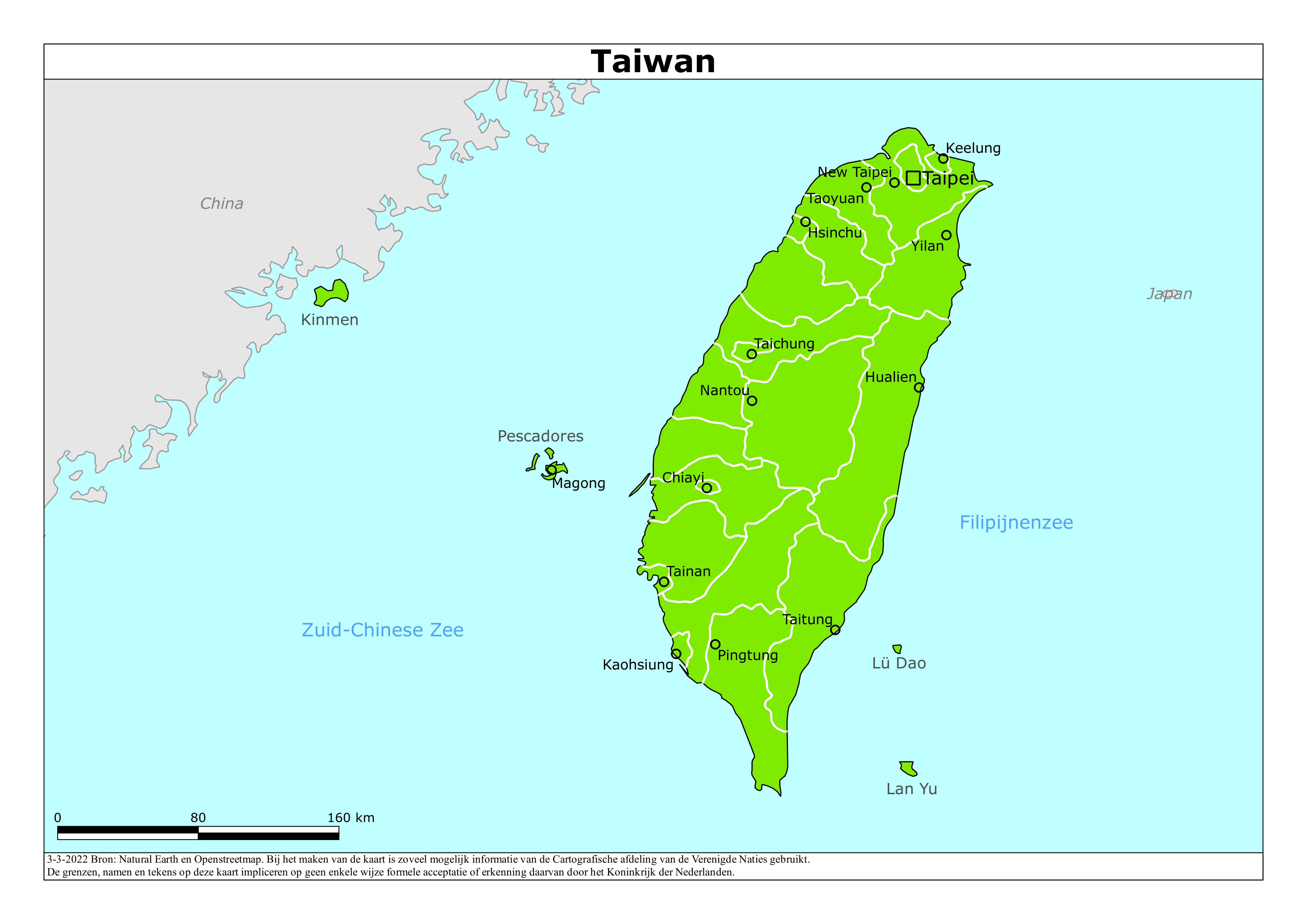 Reisadvies kaart van Taiwan op 19 jan. 2026