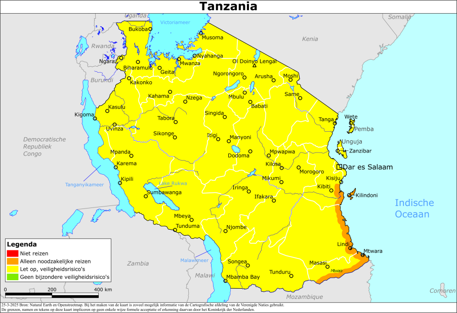 Kaart bij reisadvies Tanzania