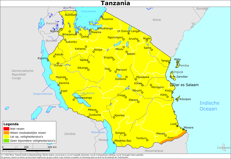Kaart bij reisadvies Tanzania