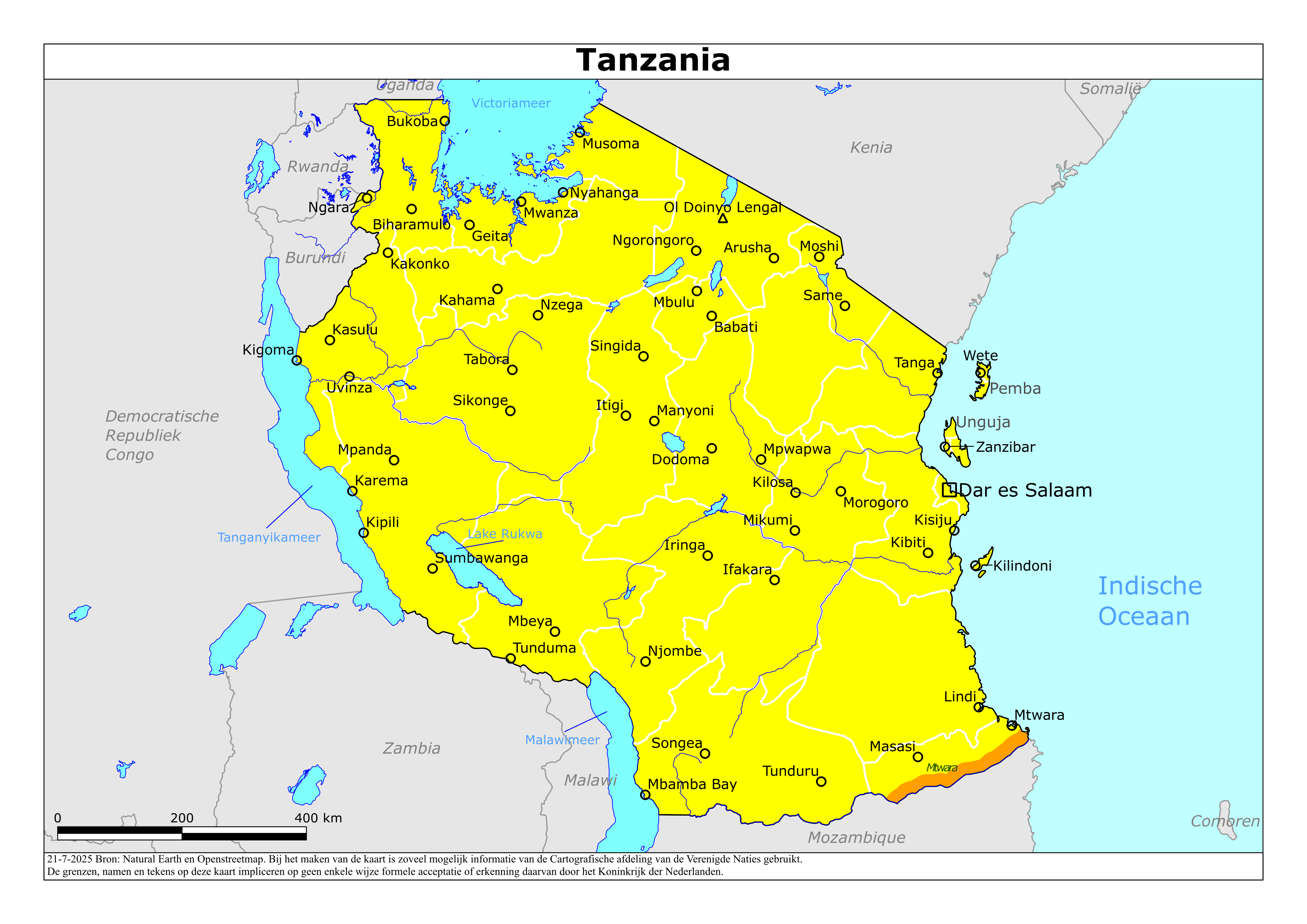 Reisadvies kaart van Tanzania op 19 jan. 2026