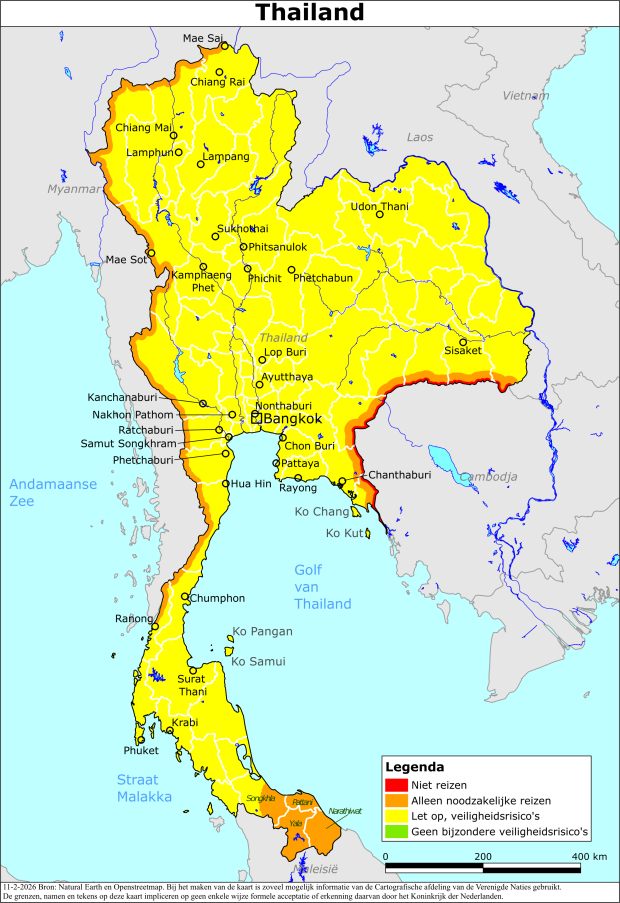 Kleurcode reisadvies thailand