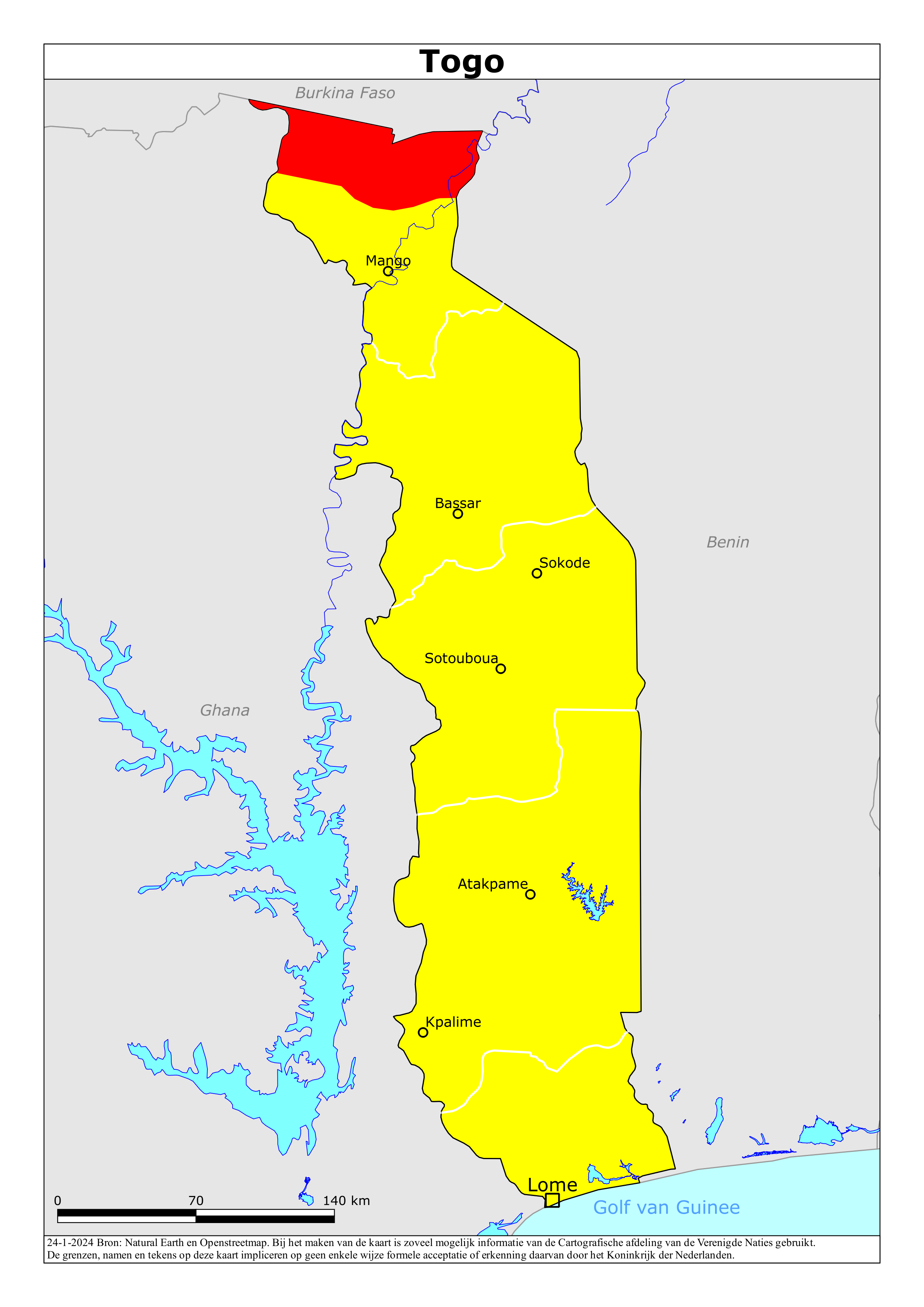 Reisadvies kaart van Togo op 19 jan. 2026