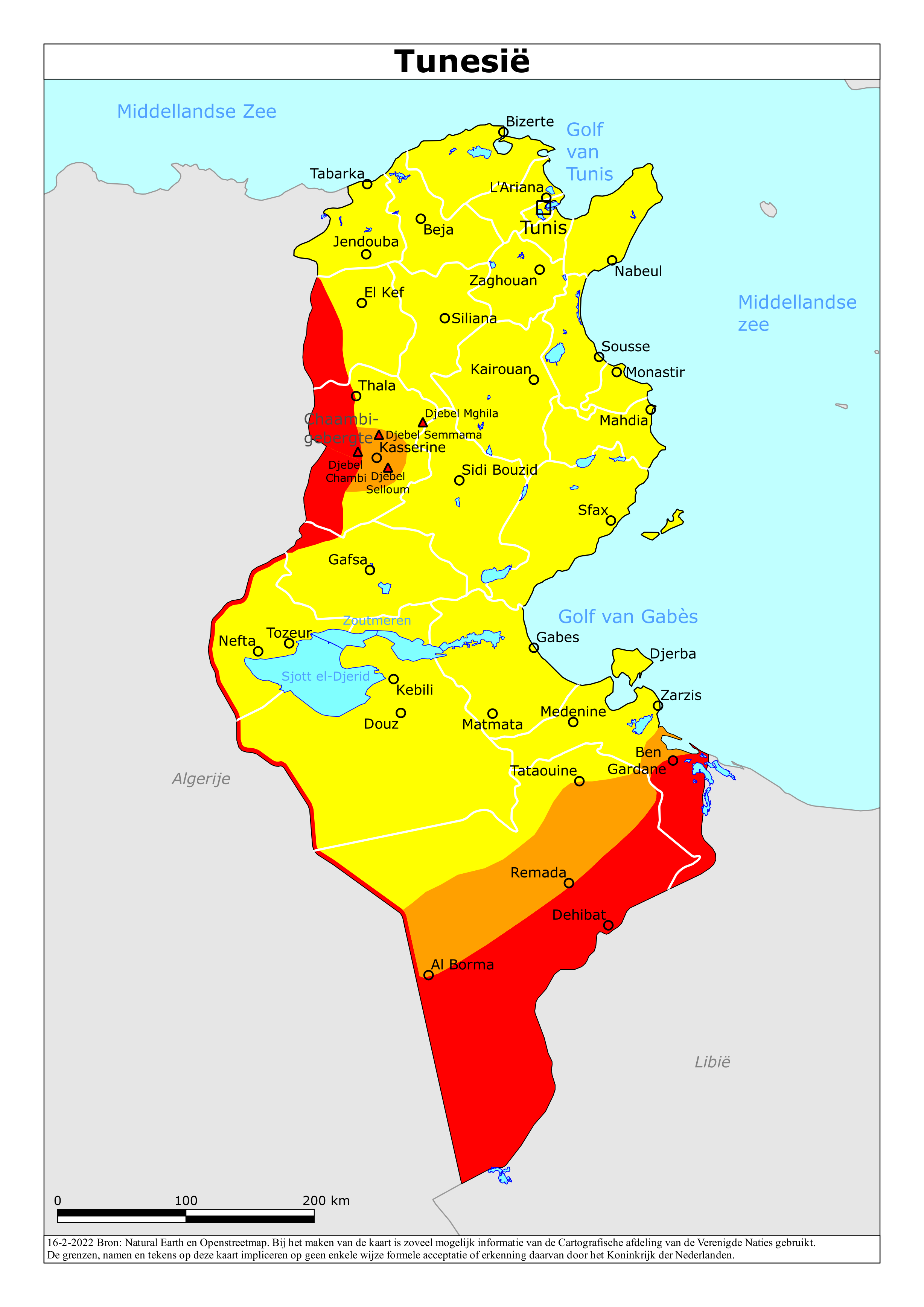 Reisadvies kaart van Tunesië op 19 jan. 2026