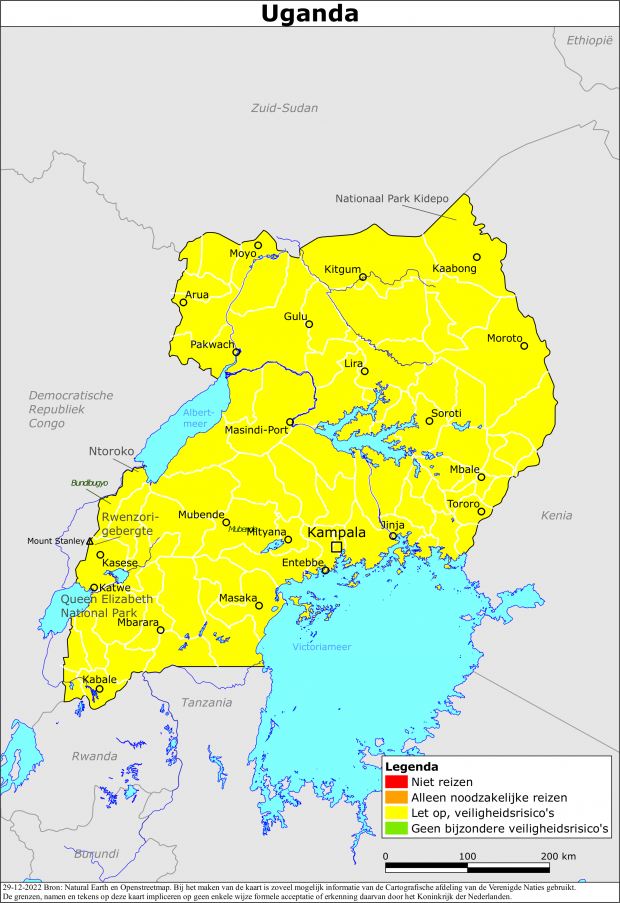 Kaart bij reisadvies Uganda