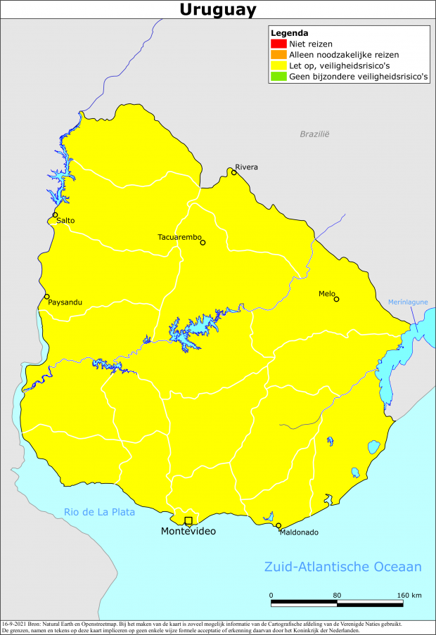 Kaart bij reisadvies Uruguay