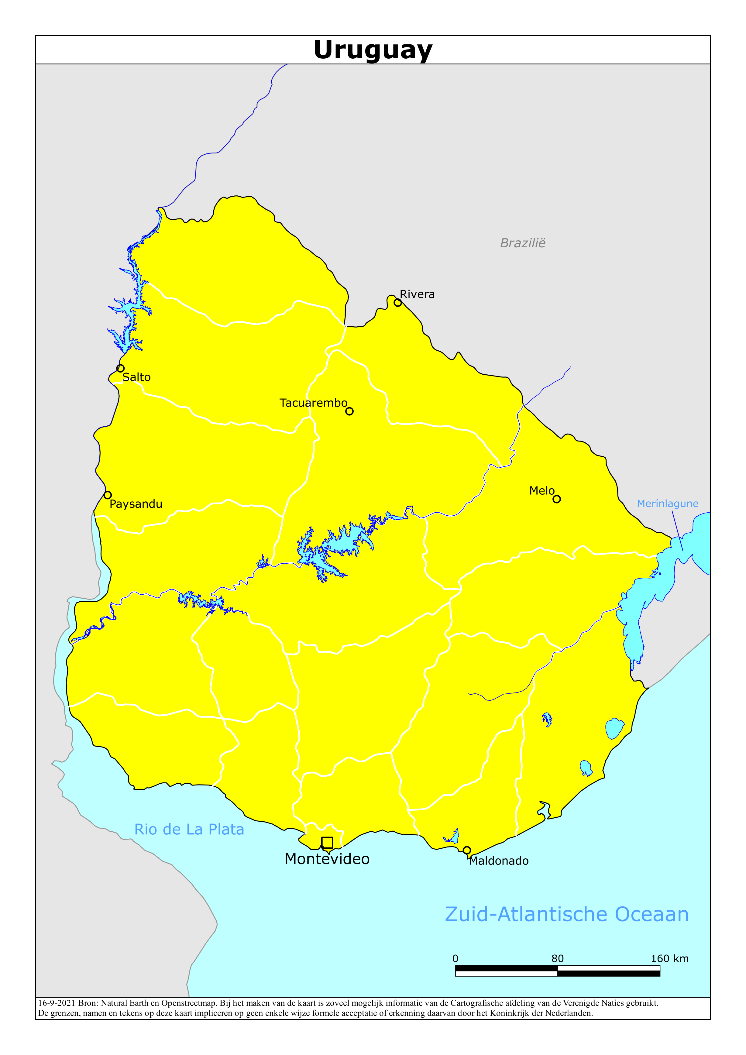 Reisadvies kaart van Uruguay op 19 jan. 2026