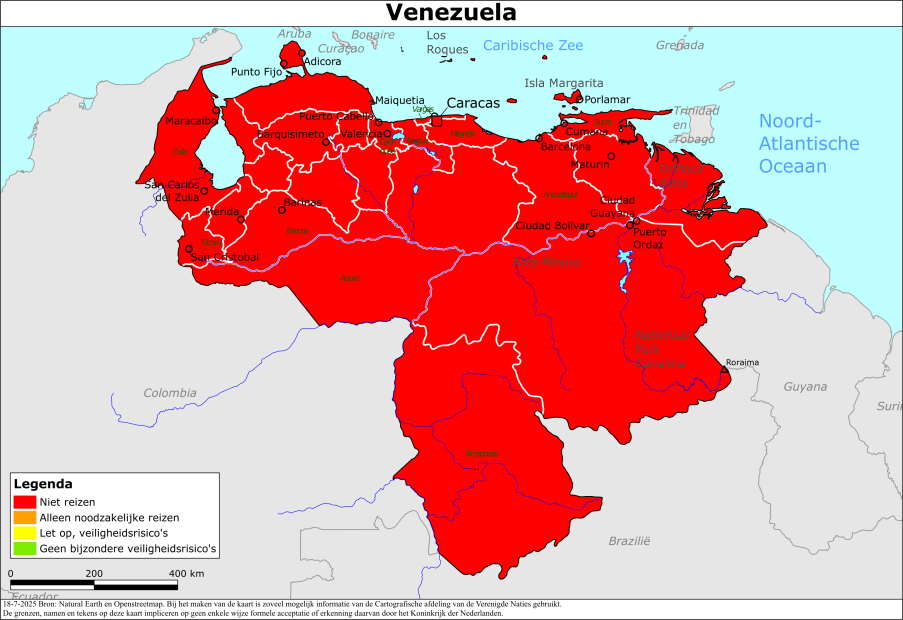 Kaart bij reisadvies Venezuela