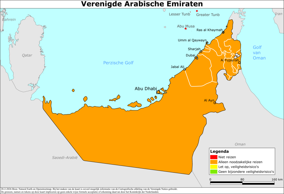 Kaart bij reisadvies Verenigde Arabische Emiraten