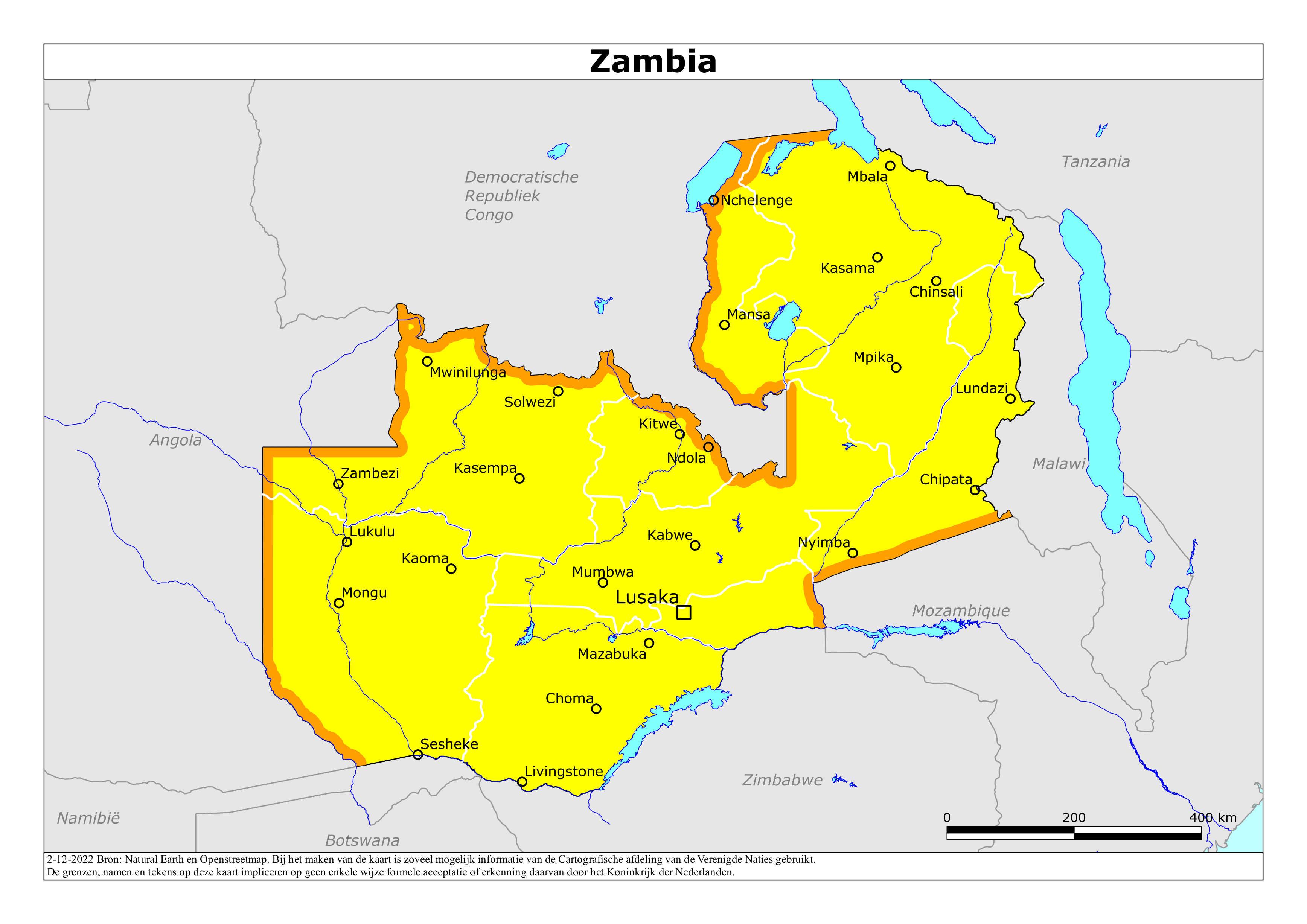 Reisadvies kaart van Zambia op 19 jan. 2026