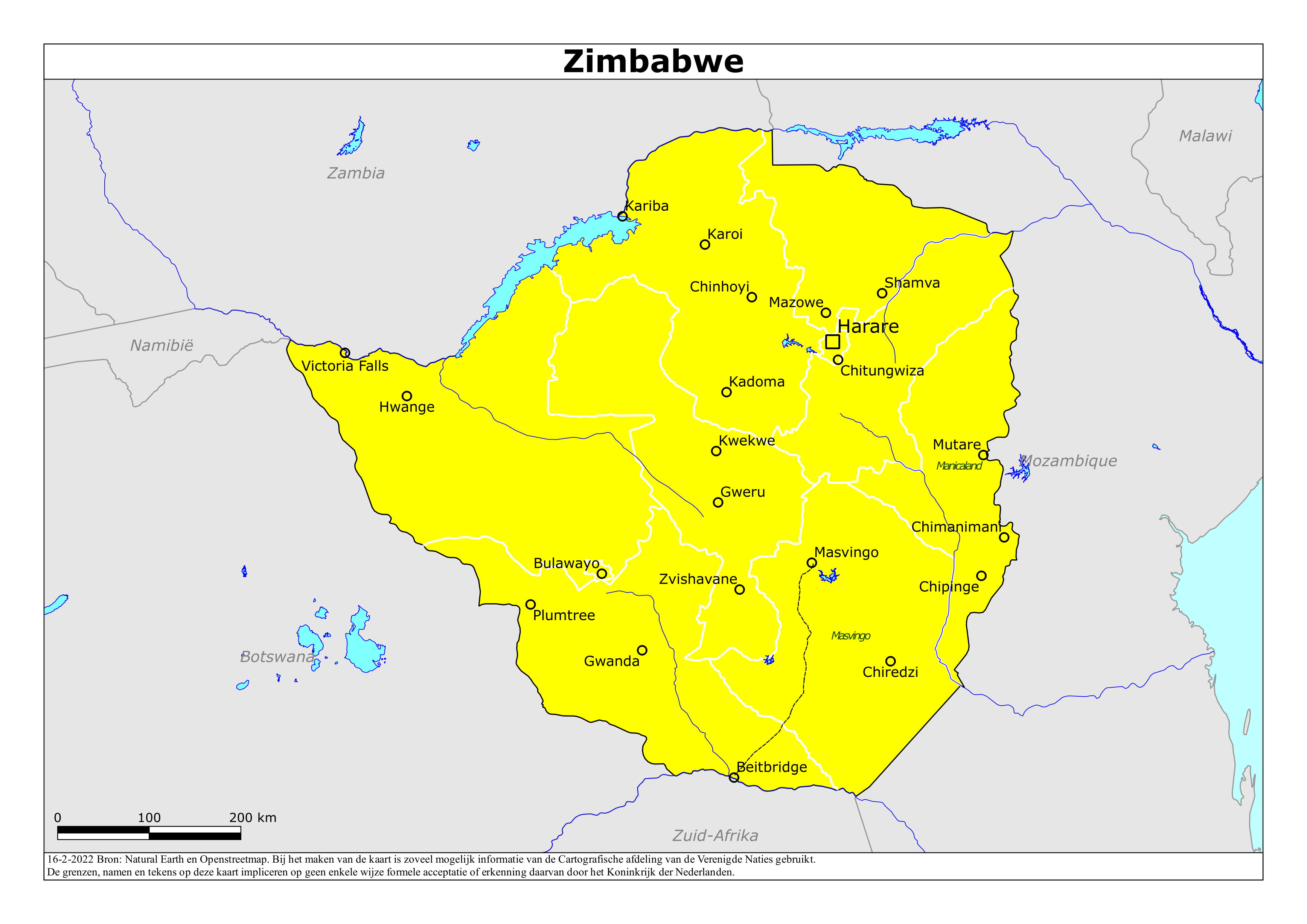 Reisadvies kaart van Zimbabwe op 19 jan. 2026