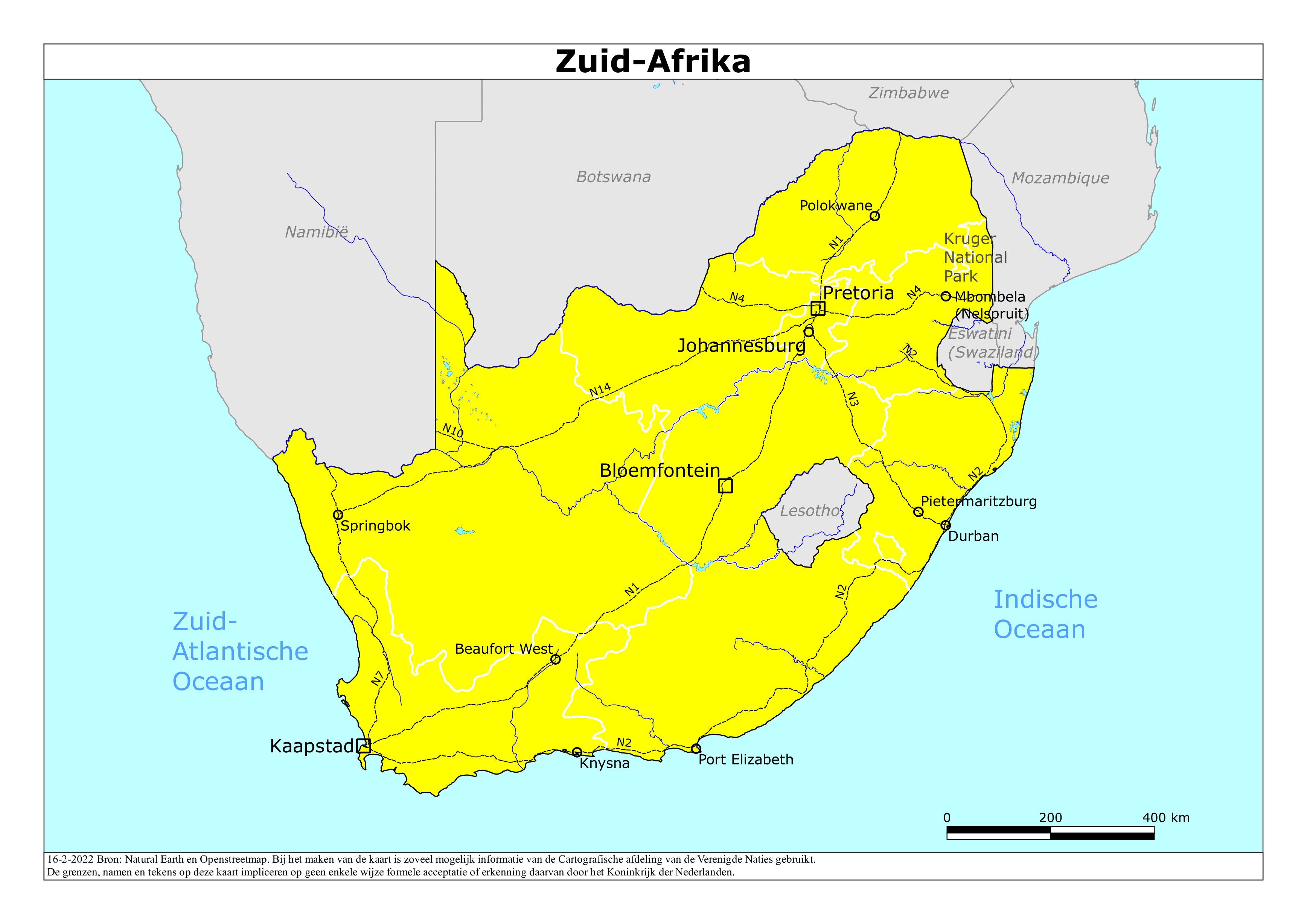 Reisadvies kaart van Zuid-Afrika op 19 jan. 2026