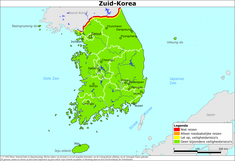Kaart bij reisadvies Zuid-Korea
