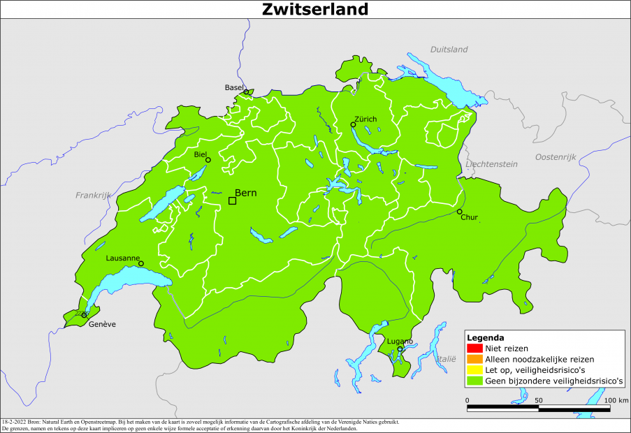 Kaart bij reisadvies Zwitserland